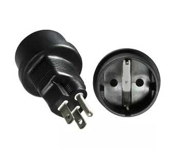Reiseadapter Amerika USA/Japan CEE 7/3 auf Typ B CEE 7/3 Buchse/USA Nema 5-15P 3pin St., DINIC Box mit Euroloch